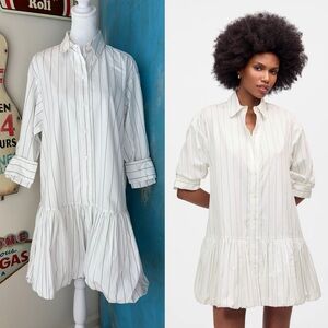 Madewell Bubble-Hem Mini Shirtdress in Pinstripe Poplin